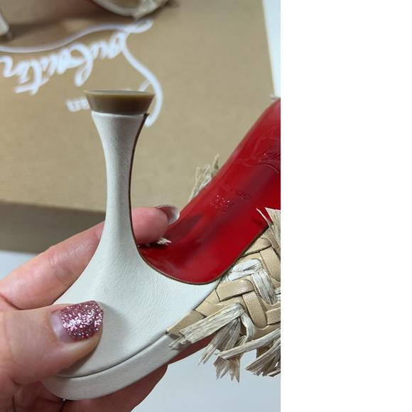 Meroine 85mm raffia Tan Woven fringe heels mules E325 - Picture 11 of 12